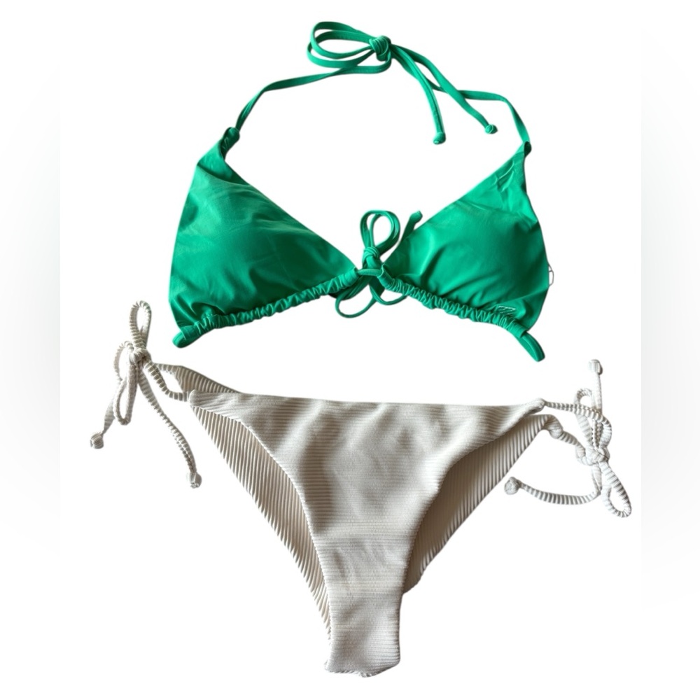 Billabong Green and White Bikini Set